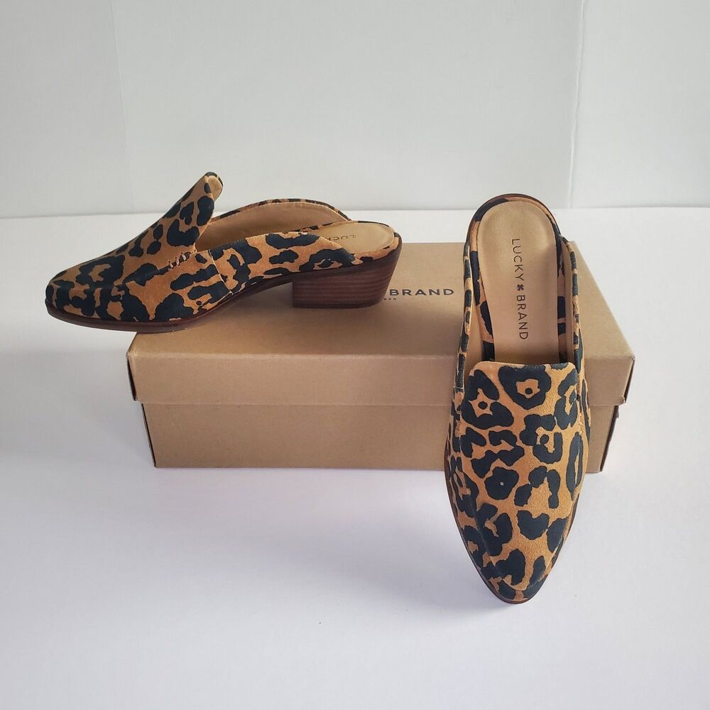 NEW Lucky Brand Women’s Mules 7 Leopard Print Margrete Block Heel Slip On Shoes - Picture 2 of 10